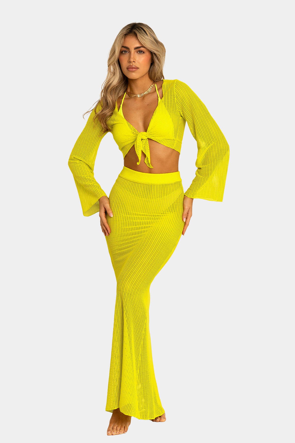 Conjunto Pineapple Giebelle vista frontal - Coordinado tropical vibrante piña frente