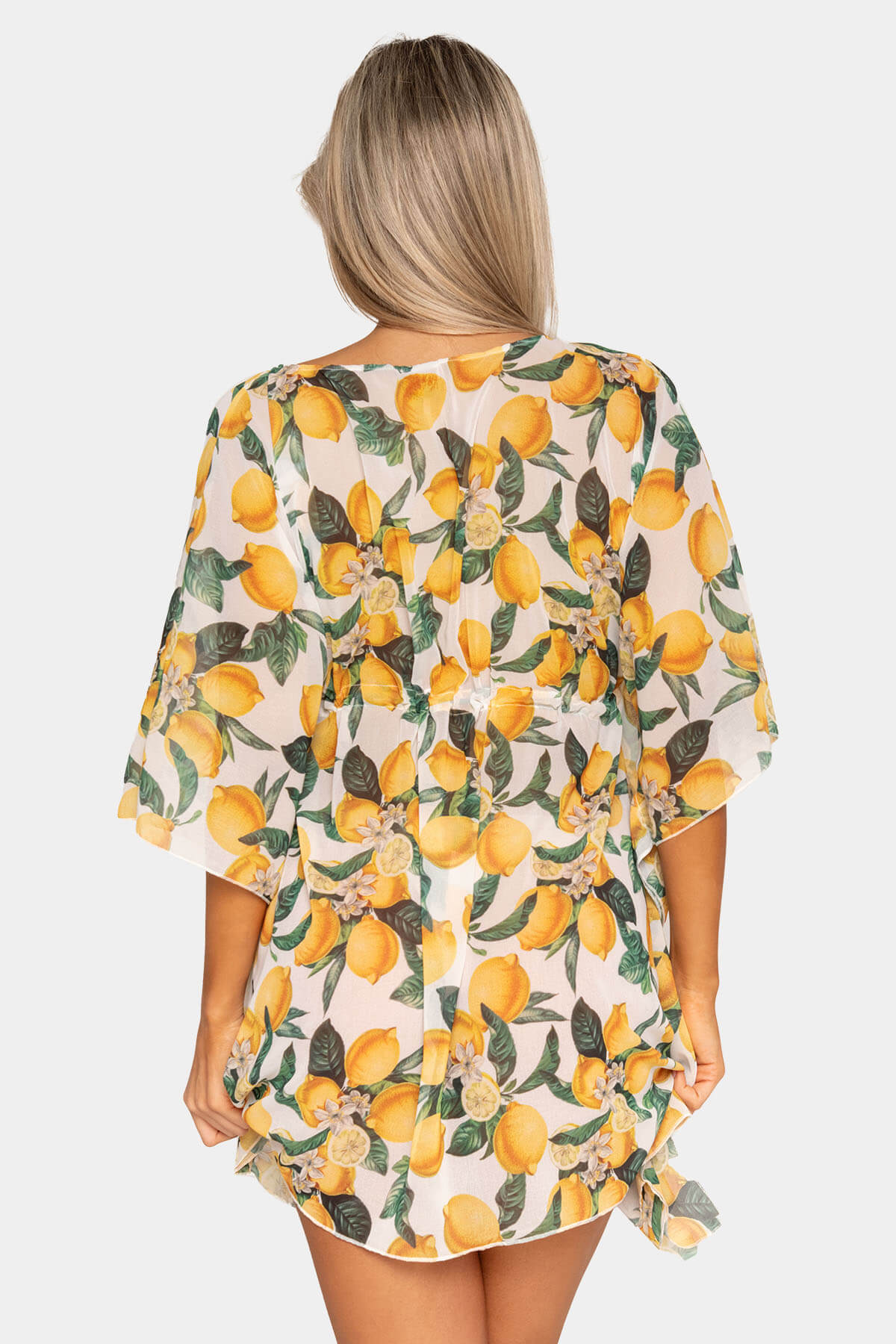 Poncho Amalfi Giebelle vista posterior - Estampado limones tejido ligero espalda