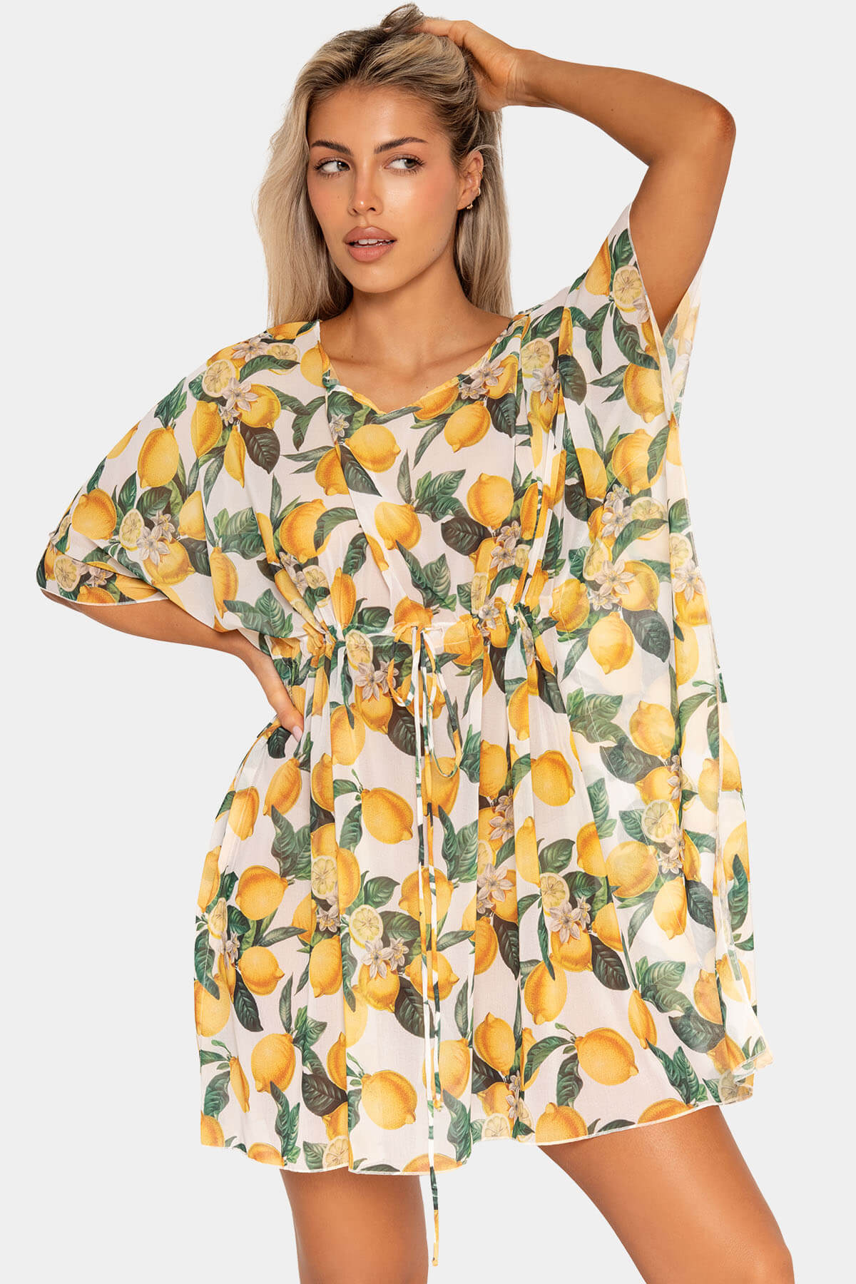 Poncho Amalfi Giebelle vista frontal - Estampado limones costa italiana frente