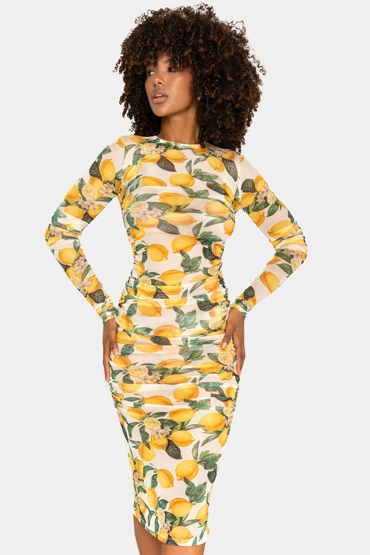 Vestido Amalfi Giebelle vista frontal - Estampado limones costa italiana frente
